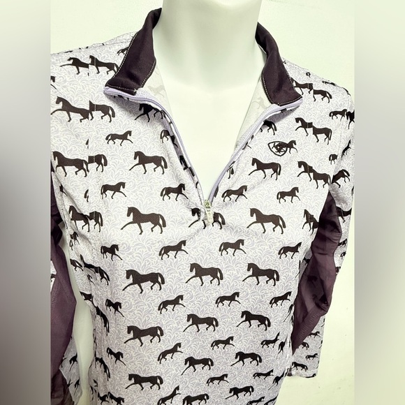 Ariat Sunstopper Girls 1/4 Zip Top - Lavender Mist Horse Print Size L - Picture 4 of 10